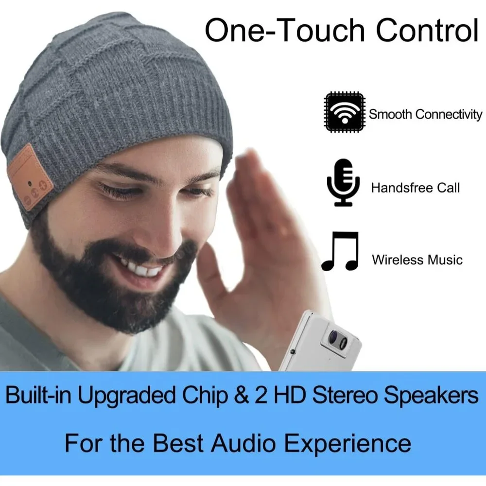 Bluetooth Beanie Hat Headphones Unique Tech Gifts Stocking Stuffer - Picture 4 of 8